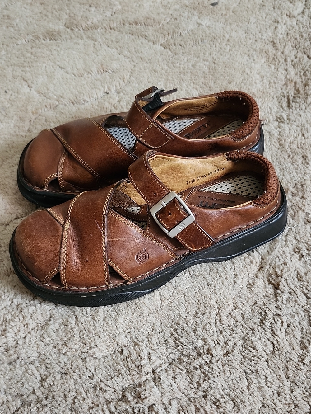 Born Brown Genuine Leather Women's Buckle Mule Loafer Sandal